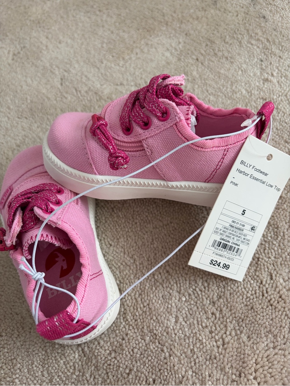 BILLY Kids Pink Canvas Low-Top Sneaker with Sparkle Laces